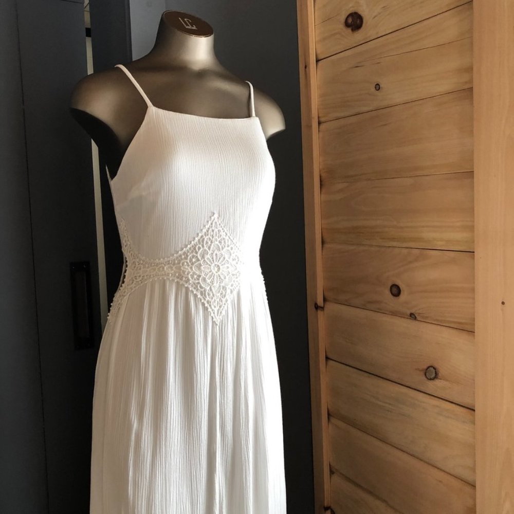 Xhilaration | White, Strappy Boho Maxi Dress with Hip Cutouts